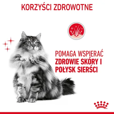 Korzyści zdrowotne. Pomaga wspierać zdrowie skóry i połysk sierści.