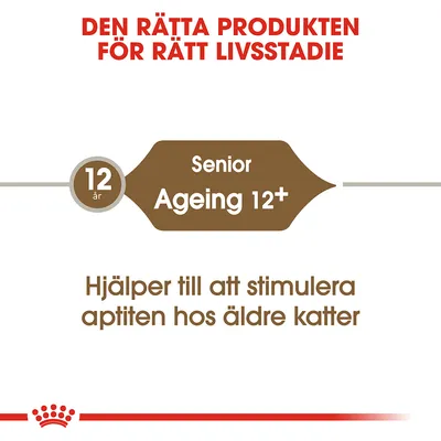 Den rätta produkten för rätt livsstadie. Senior Ageing 12+. Hjälper till att stimulera aptiten hos äldre katter. 12 år.