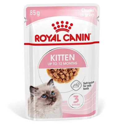 Royal Canin Kitten jopa 12 kuukautta, 85 g, Palat kastikkeessa, Pehmeä koostumus maitohampaille, 3 vaihetta. Royal Canin Kitten jopa 12 kuukautta, 85 g, Palat kastikkeessa, Pehmeä koostumus maitohampaille, 3 vaihetta.