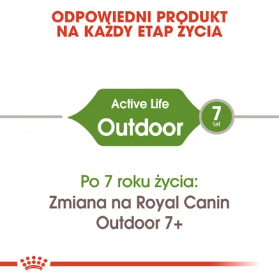 Odpowiedni produkt na każdy etap życia. Active Life Outdoor 7 lat. Po 7 roku życia: zmiana na Royal Canin Outdoor 7+.