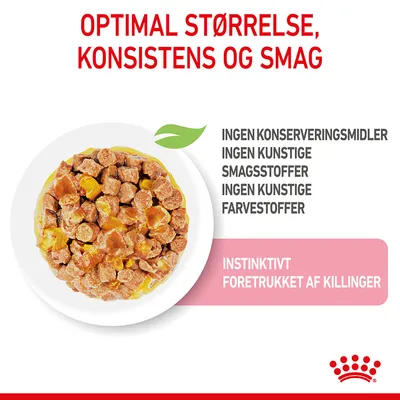 Optimal størrelse, konsistens og smag. Ingen konserveringsmidler, ingen kunstige smagsstoffer, ingen kunstige farvestoffer. Instinktivt foretrukket af killinger.