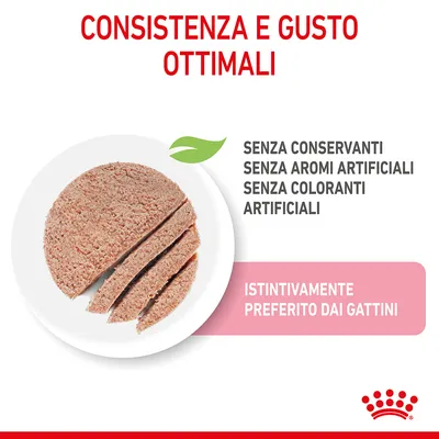 Consistenza e gusto ottimali. Senza conservanti, senza aromi artificiali, senza coloranti artificiali. Istintivamente preferito dai gattini.
