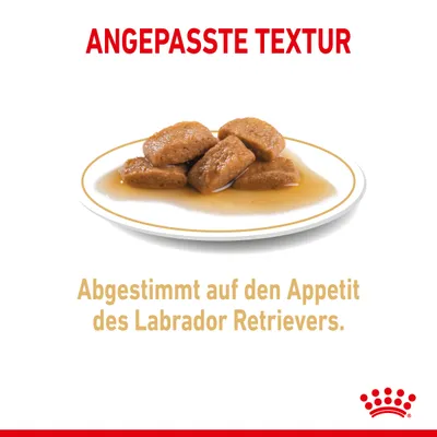 Angepasste Textur. Abgestimmt auf den Appetit des Labrador Retrievers.