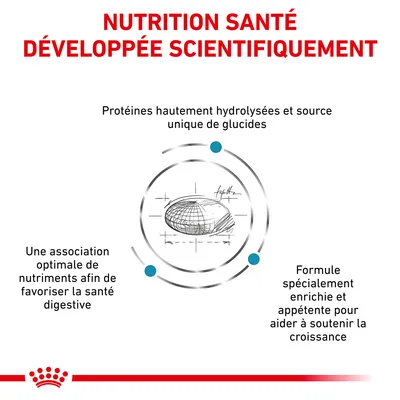 NUTRITION SANTÉ DÉVELOPPÉE SCIENTIFIQUEMENT. Protéines hautement hydrolysées, source unique de glucides, nutriments pour la santé digestive, formule enrichie pour soutenir la croissance.
