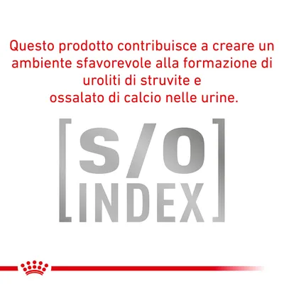 Questo prodotto contribuisce a creare un ambiente sfavorevole alla formazione di uroliti di struvite e ossalato di calcio nelle urine. [s/o] INDEX
