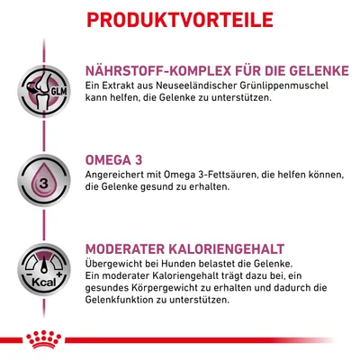 Produktvorteile: Nährstoff-Komplex für die Gelenke mit Grünlippmuschel-Extrakt, Omega 3-Fettsäuren für gesunde Gelenke, moderater Kaloriengehalt zur Unterstützung der Gelenkfunktion.