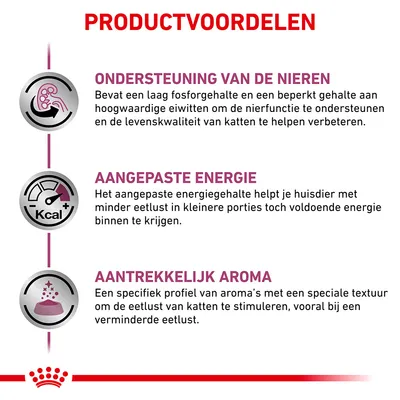 PRODUCTVOORDELEN: ONDERSTEUNING VAN DE NIEREN, AANGEPASTE ENERGIE, AANTREKKELIJK AROMA. Zie afbeelding voor volledige uitleg per voordeel.
