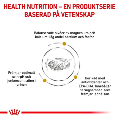 HEALTH NUTRITION – EN PRODUKTSERIE BASERAD PÅ VETENSKAP. Balanserade nivåer av magnesium och kalcium; låg andel natrium och fosfor. Främjar optimalt urin-pH. Berikad med antioxidanter, EPA-DHA.
