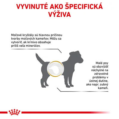 Vyvinuté ako špecifická výživa. Močové kryštály môžu vzniknúť pri nadbytku minerálov v krmive. Malé psy sú náchylné na problémy v ústnej dutine, napríklad zubný kameň.