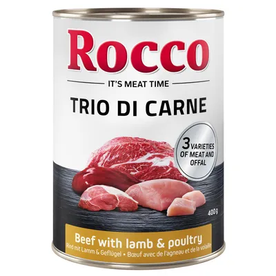 Rocco Trio di Carne, банка 400 г. Говядина с ягненком и птицей. 3 вида мяса и субпродуктов.