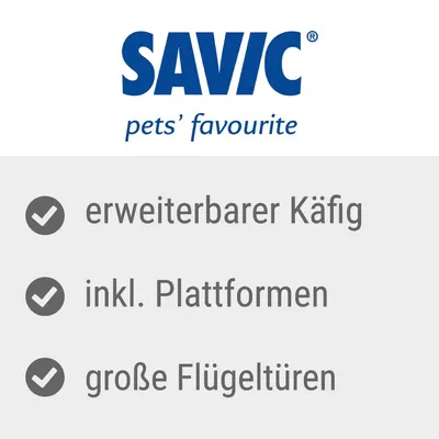 Savic. Cușcă extensibilă, include platforme, uși mari cu aripi.