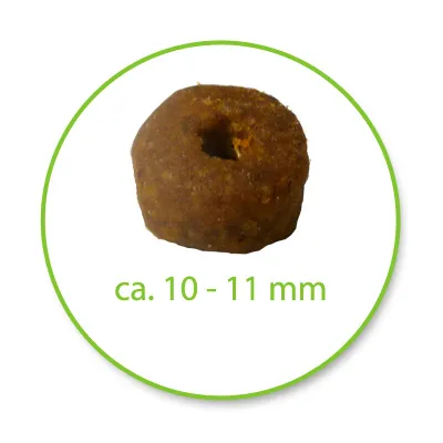 Гранула с приблизителен размер 10–11 мм, показана в близък план.