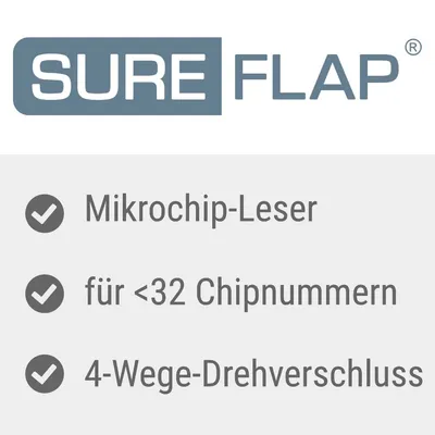 SureFlap. Mikrochip-Leser, für weniger als 32 Chipnummern, 4-Wege-Drehverschluss.