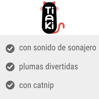 Tiaki. Con sonido de sonajero, plumas divertidas y con catnip.