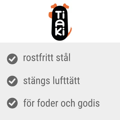 Tiaki. rostfritt stål, stängs lufttätt, för foder och godis