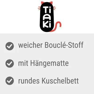 Tiaki. Weicher Bouclé-Stoff, mit Hängematte, rundes Kuschelbett.