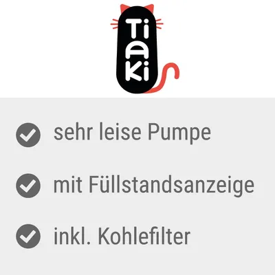 Tiaki. Sehr leise Pumpe, mit Füllstandsanzeige, inkl. Kohlefilter.