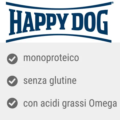 Happy Dog, monoproteico, senza glutine, con acidi grassi Omega