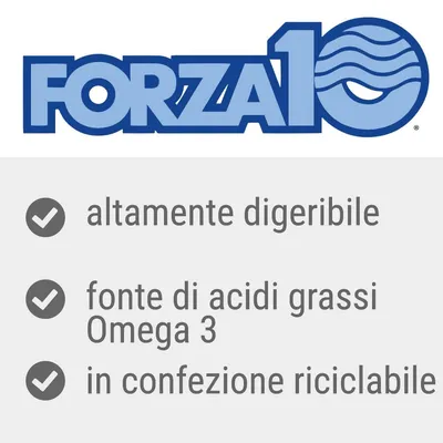 FORZA10, altamente digeribile, fonte di acidi grassi Omega 3, in confezione riciclabile