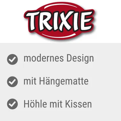TRIXIE, modernes Design, mit Hängematte, Höhle mit Kissen (saksankielinen teksti näkyvissä kuvassa)