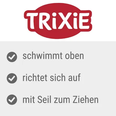 Trixie. Schwimmt oben, richtet sich auf, mit Seil zum Ziehen.