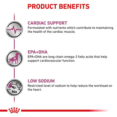 PRODUCT BENEFITS: CARDIAC SUPPORT, EPA+DHA, LOW SODIUM. Az angol szöveg a termék szív támogatását, omega-3 zsírsavakat és alacsony nátriumtartalmat emel ki.