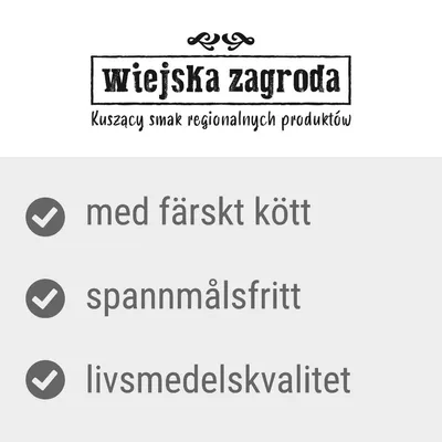 wiejska zagroda. Kuszący smak regionalnych produktów. med färskt kött, spannmålsfritt, livsmedelskvalitet (text på svenska och polska). wiejska zagroda. Kuszący smak regionalnych produktów. med färskt kött, spannmålsfritt, livsmedelskvalitet (text på svenska och polska).