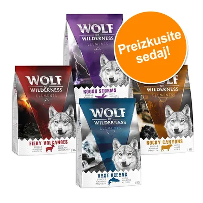 Več pakiranj Wolf of Wilderness Elements: Fiery Volcanoes, Rough Storms, Vast Oceans, Rocky Canyons. Vidno besedilo: Preizkusite sedaj! Pakiranja po 1 kg.