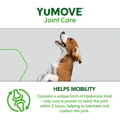 YuMOVE Joint Care. Enthält eine spezielle Form von Hyaluronsäure, die nachweislich innerhalb von 2 Stunden das Gelenk erreicht und zur Schmierung sowie Polsterung beiträgt.