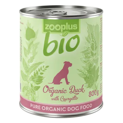 Zooplus Bio Nassfutter für Hunde, Sorte Organic Duck mit Zucchini, 800g Dose, reine Bio-Zutaten.