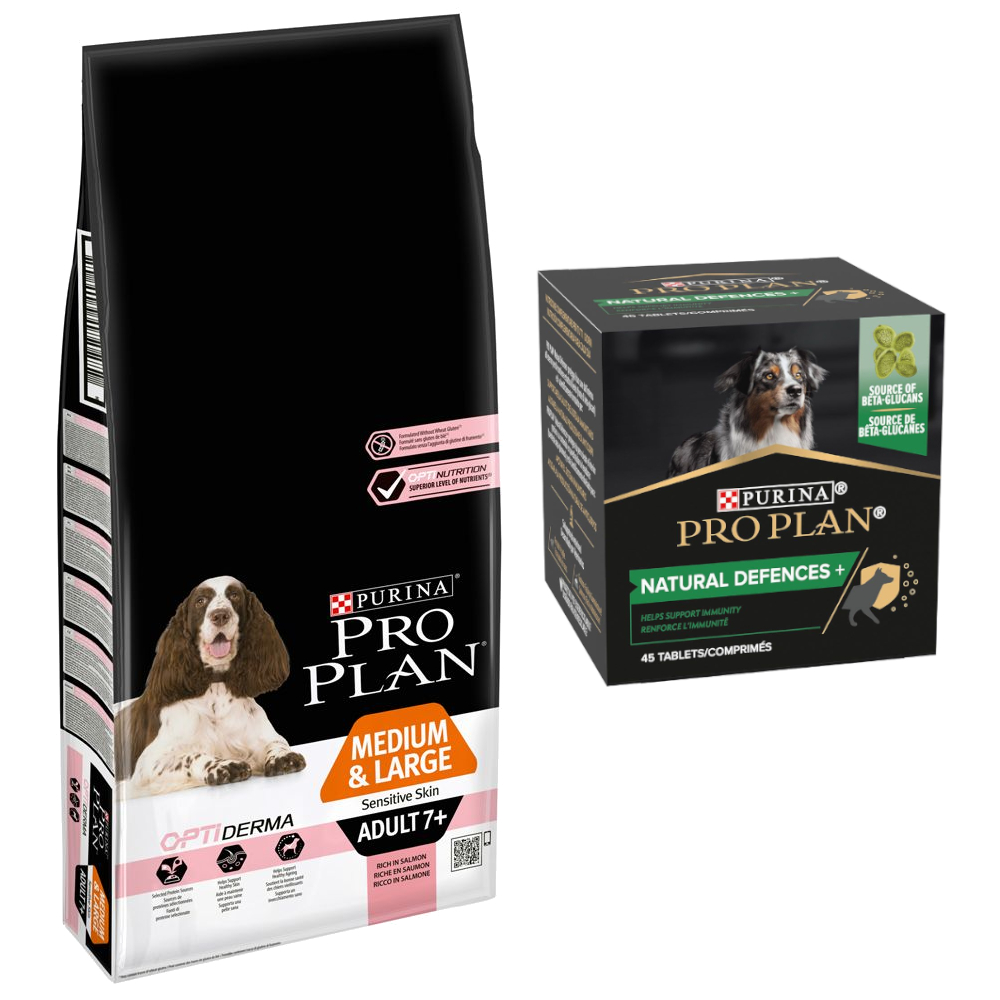 

Pro Plan 14 kg pienso para perros + Suplemento alimenticio ¡gratis! - Medium & Large Adult 7+ OptiDerma salmón