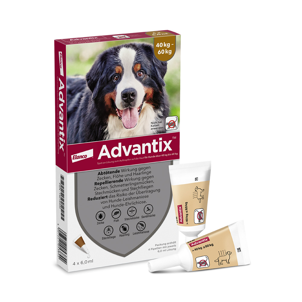 Advantix® 600 Spot-on für Hunde, von 40 bis 60 kg - 4 Pipetten x 6,0 ml