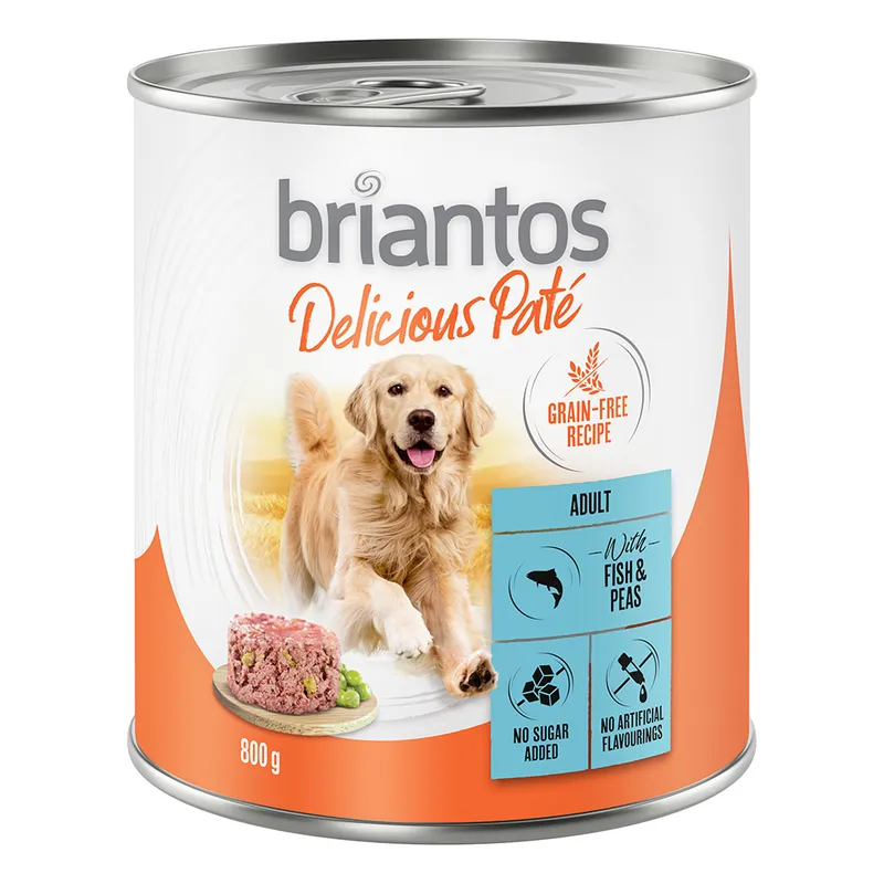 Briantos Delicious Paté 24 x 800 g - Pack Ahorro - Pescado y guisantes