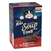 Purina Felix Soup Original, 6x48g. Okusi: govedina, piščanec, jagnjetina. Brez barvil in konzervansov. Embalaža je reciklabilna.