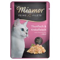 Miamor Feine Filets Thunfisch & Krebsfleisch, helle Filetstückchen in Jelly, 100% Filet im Fleischanteil.