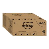 Whiskas selezione di pollame, 120 bustine in gelatina, adatto a gatti dai 7 anni. 100% alimentazione equilibrata con pollo, anatra e tacchino.