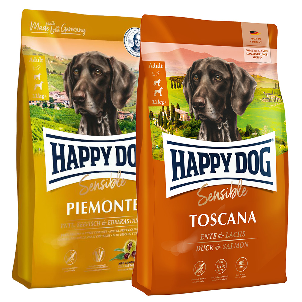 Sparpaket Happy Dog Supreme: 2 x Großgebinde im Mix - Toscana (12,5 kg) & Piemonte (10 kg)