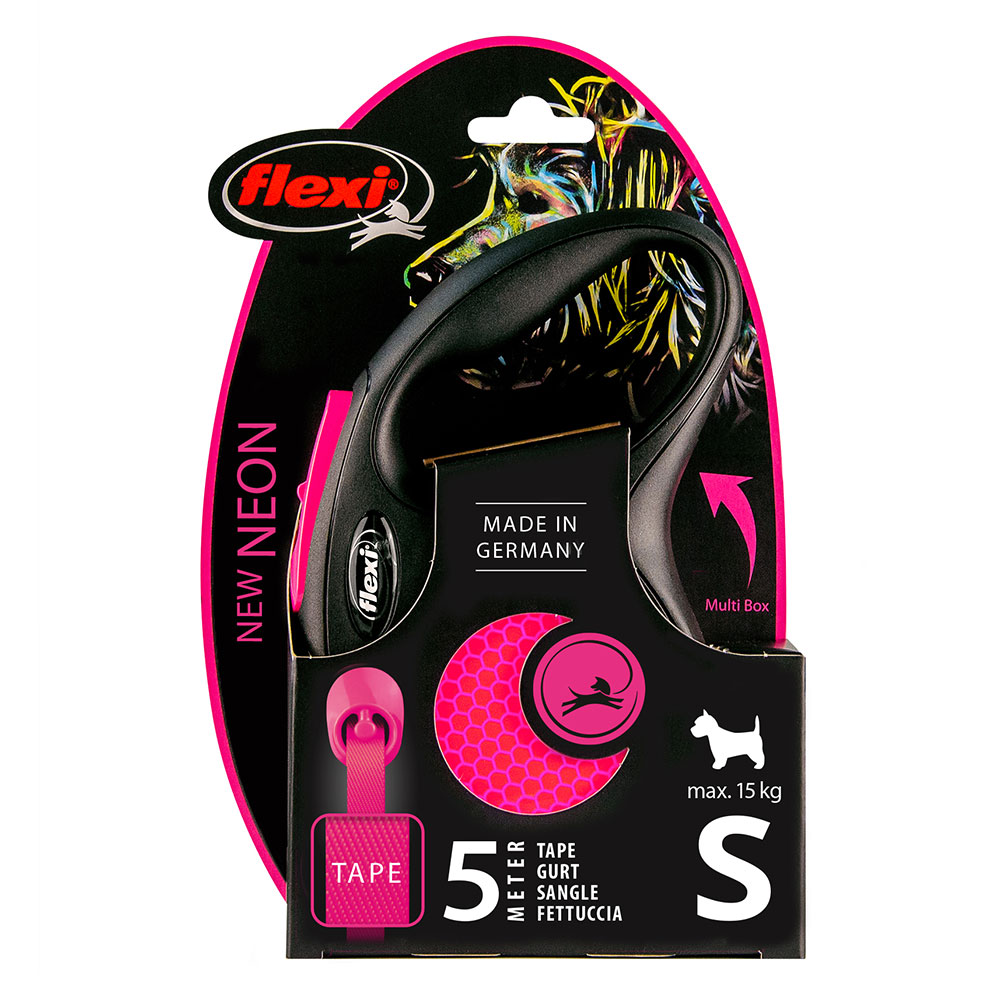 Fotografie produktu: Vodítko flexi New Neon S a M pásek, růžové, 5 m / 15 / 25 kg - M: do 25 kg