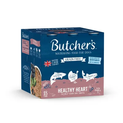Grain free nourishing food, developed by nutritionists, British and Irish farmed, with salmon, turkey, trout and veg, healthy heart, 18 tins, with omega 3