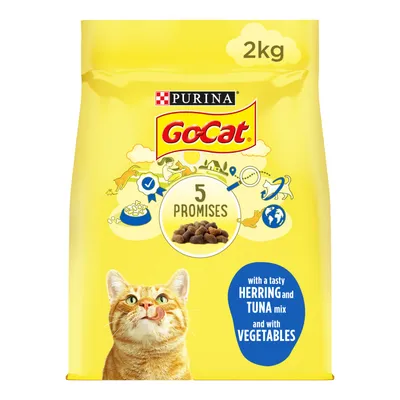 2kg pack with 5 promises, herring and tuna mix, and vegetables. Text highlights tasty herring and tuna mix with vegetables.