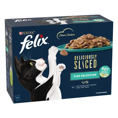 Felix Deliciously Sliced Multibuy 24 x 80g - Fish Selection in Jelly Felix Deliciously Sliced Multibuy 24 x 80g - Fish Selection in Jelly