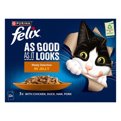 Felix As Good As It Looks 12 x 85g - Meaty Selection in Jelly (Chicken, Duck, Ham & Pork)
