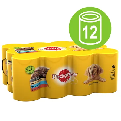 Pedigree влажный корм мультипак, 12 банок по 400 г, виды: курица, ягненок, говядина. С натуральными ингредиентами, полностью сбалансированный. Pedigree влажный корм мультипак, 12 банок по 400 г, виды: курица, ягненок, говядина. С натуральными ингредиентами, полностью сбалансированный.
