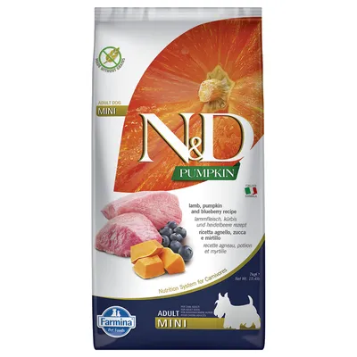 Farmina N&D Pumpkin Adult Mini s jahňacím a čučoriedkami - výhodné balenie: 2 x 7 kg