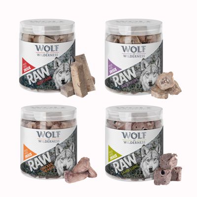 Sparpaket Wolf of Wilderness - RAW Snacks (gefriergetrocknet) Mix: Rind, Huhn, Ente, Lamm (300 g)