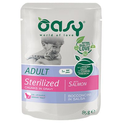 Fai scorta! Oasy Bocconcini Buste 24 x 85 g Alimento umido per gatti Sterilized Salmone