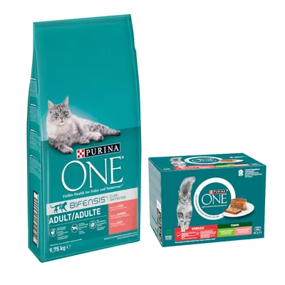 9,75 kg PURINA ONE + 24 x 85 g SterilCat Terrine vegyes csomag nedvestáp ingyen - Adult lazac & teljes kiőrlésű gabona 9,75 kg PURINA ONE + 24 x 85 g SterilCat Terrine vegyes csomag nedvestáp ingyen - Adult lazac & teljes kiőrlésű gabona