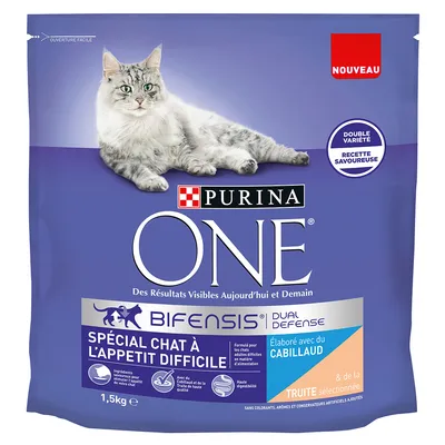 PURINA ONE Spécial chat à l'appétit difficile cabillaud, truite - 1,5 kg