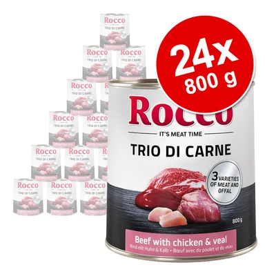 Rocco Trio di Carne, 24x 800g pločevinke. Govedina s piščancem in teletino, 3 vrste mesa in drobovina.