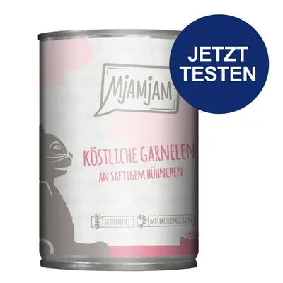 MjAMjAM Köstliche Garnelen an saftigem Hühnchen. Getreidefrei, mit Meeresfrüchten. Jetzt testen.